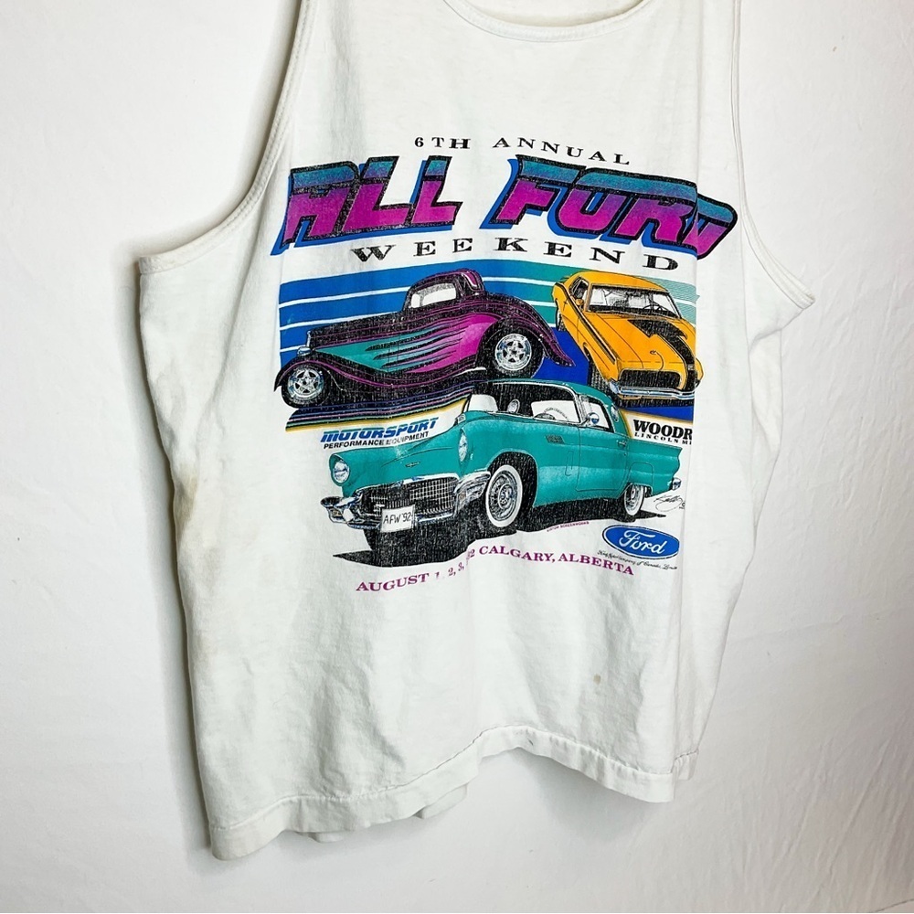 VINTAGE 90s ALL FORD Weekend Tank Top – 6th Annual Car Show Graphic Muscle Tee